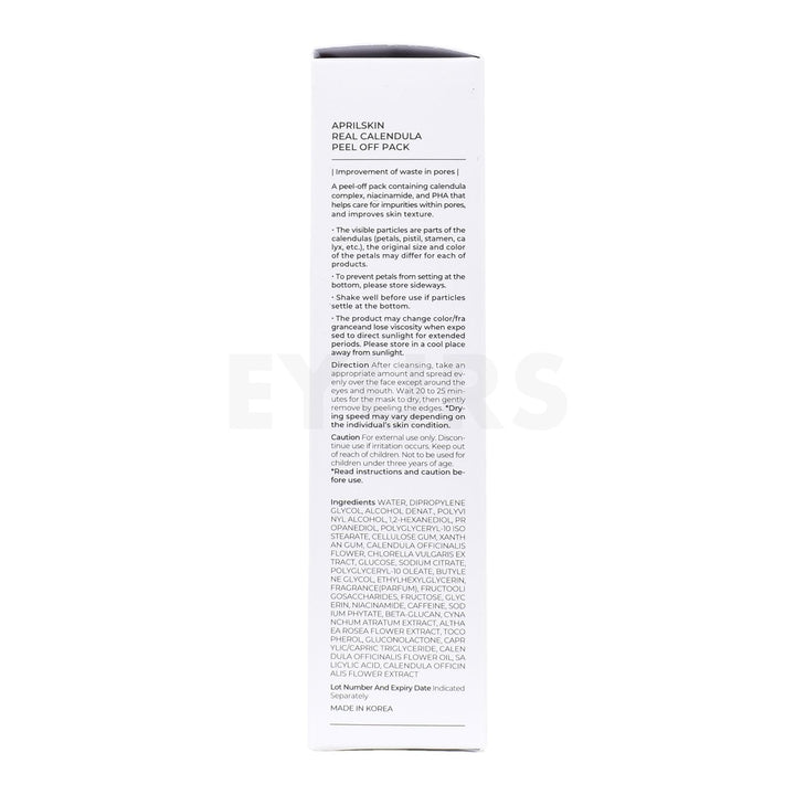 aprilskin real calendula peel off pack left side packaging box