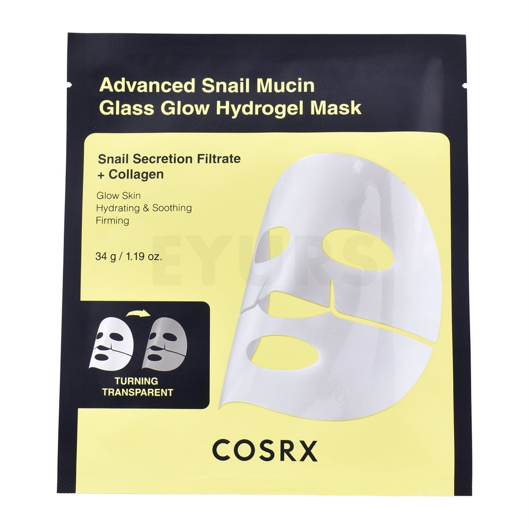 cosrx advanced snail mucin glass glow hydrogel mask front side of sheet mask