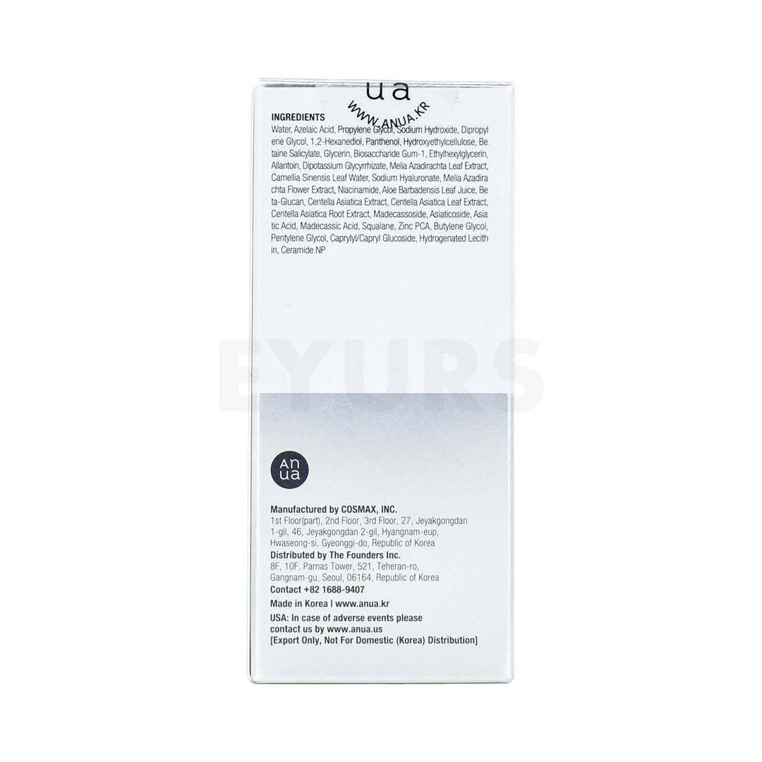 anua azelaic acid 10 hyaluron redness soothing serum back side packaging box