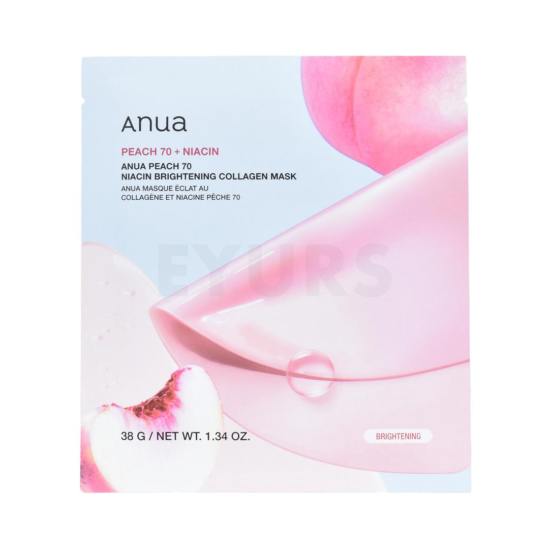 anua peach 70 niacin brightening collagen mask front side of sheet mask