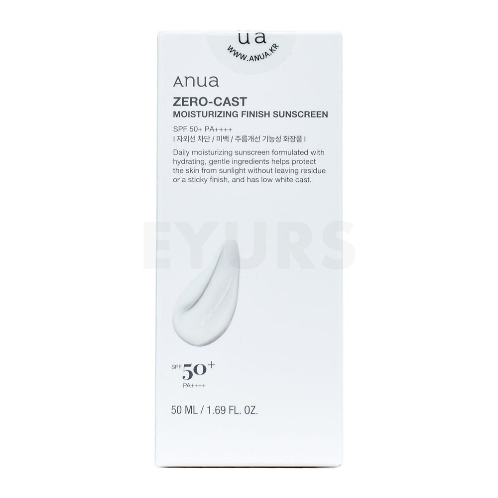 anua zero cast moisturizing finish sunscreen back side packaging box