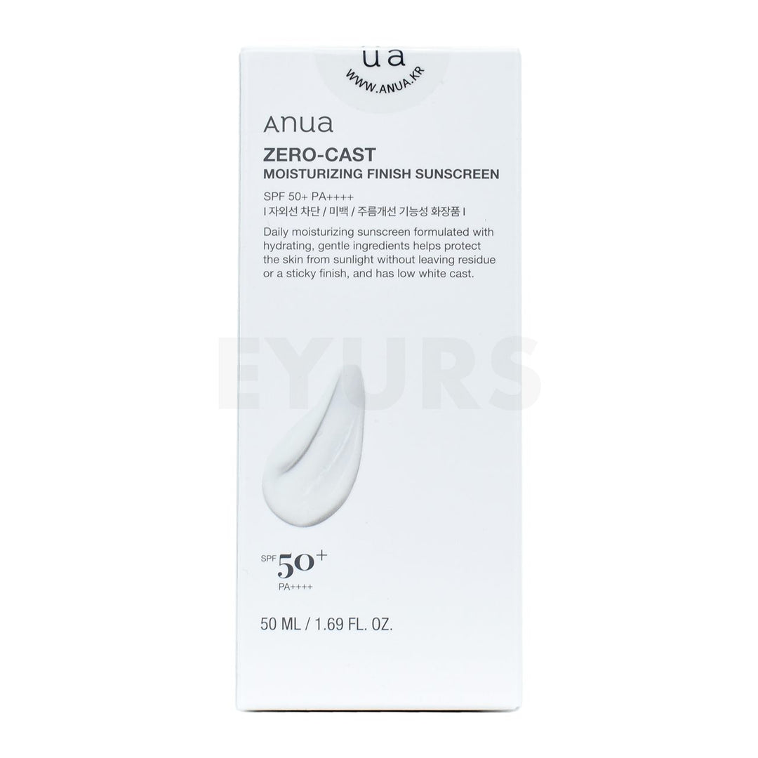 anua zero cast moisturizing finish sunscreen back side packaging box