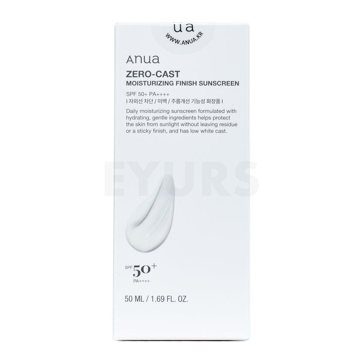 anua zero cast moisturizing finish sunscreen back side packaging box