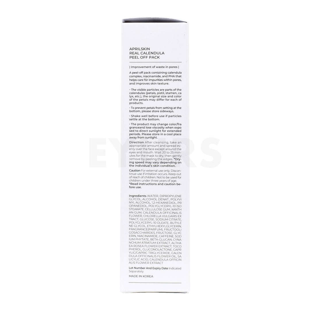 aprilskin real calendula peel off pack left side packaging box