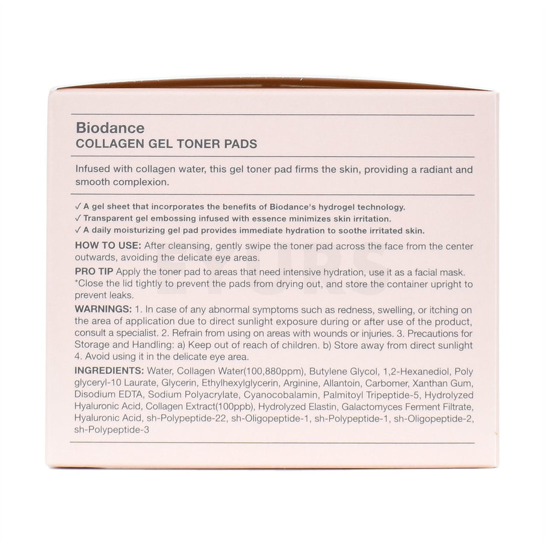 biodance collagen gel toner pads left side packaging box