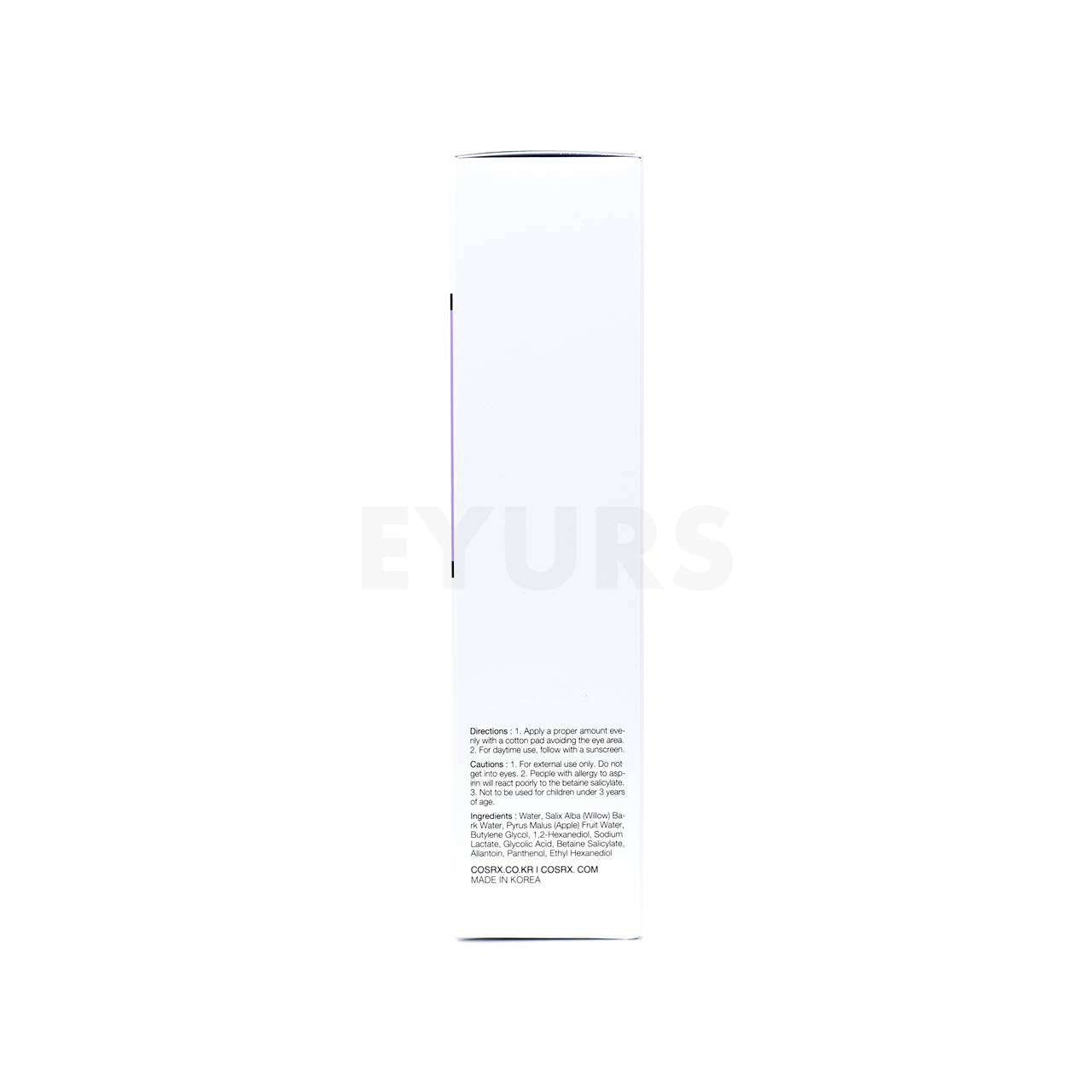 cosrx aha bha clarifying treatment toner right side packaging