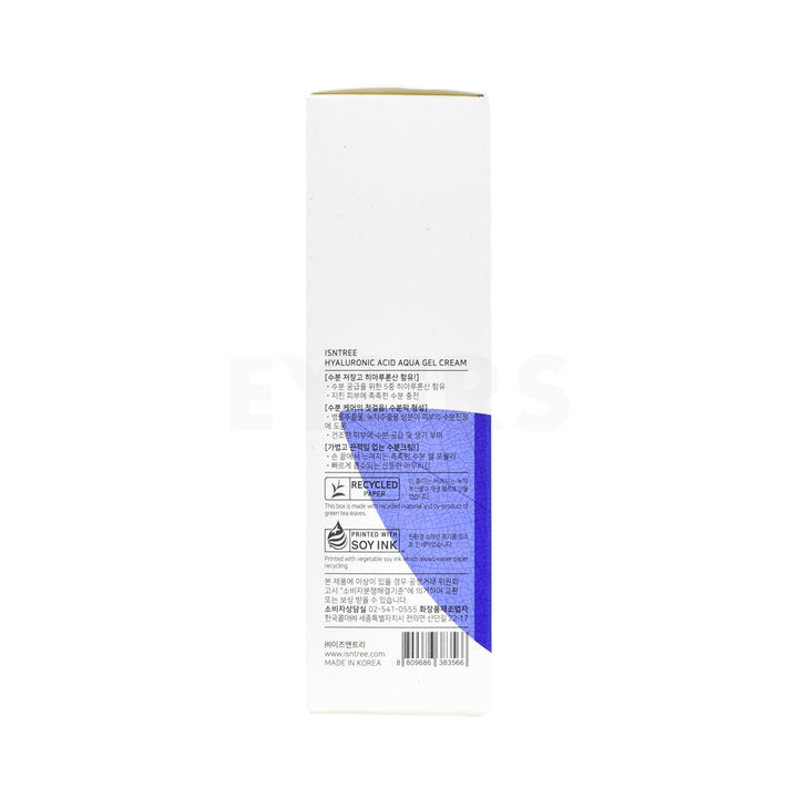 isntree hyaluronic acid aqua gel cream left side packaging box