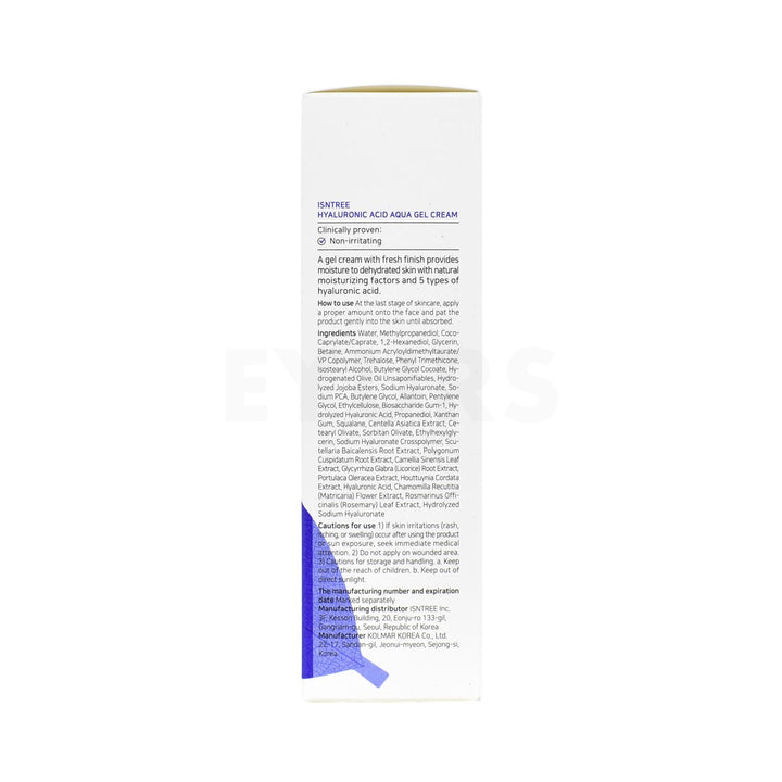 isntree hyaluronic acid aqua gel cream right side packaging box