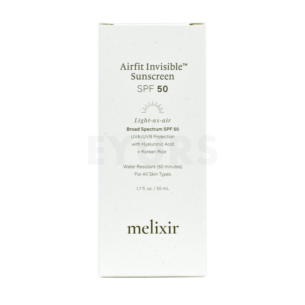 melixir airfit invisible sunscreen spf 50 front side packaging box