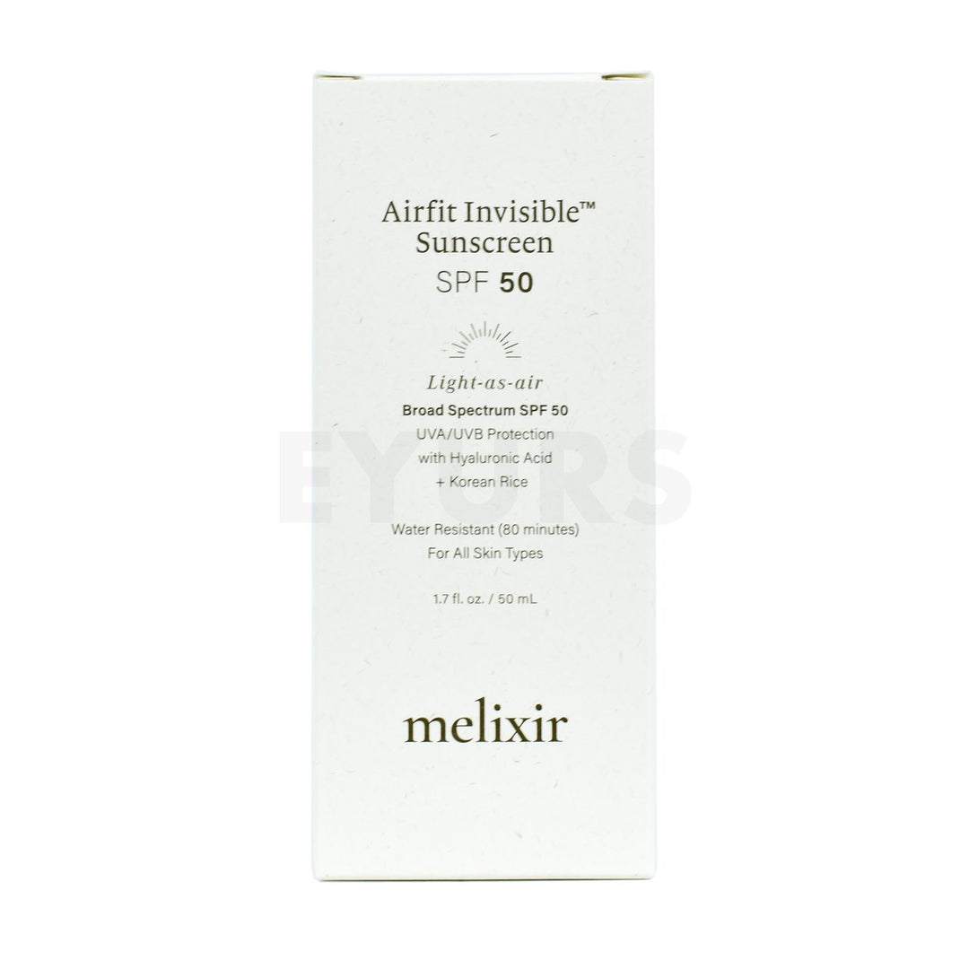 melixir airfit invisible sunscreen spf 50 front side packaging box