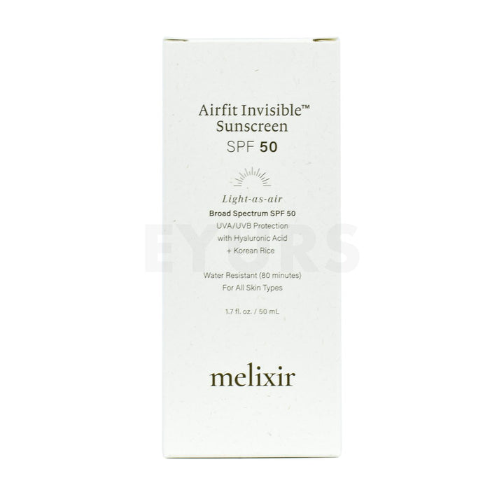 melixir airfit invisible sunscreen spf 50 front side packaging box