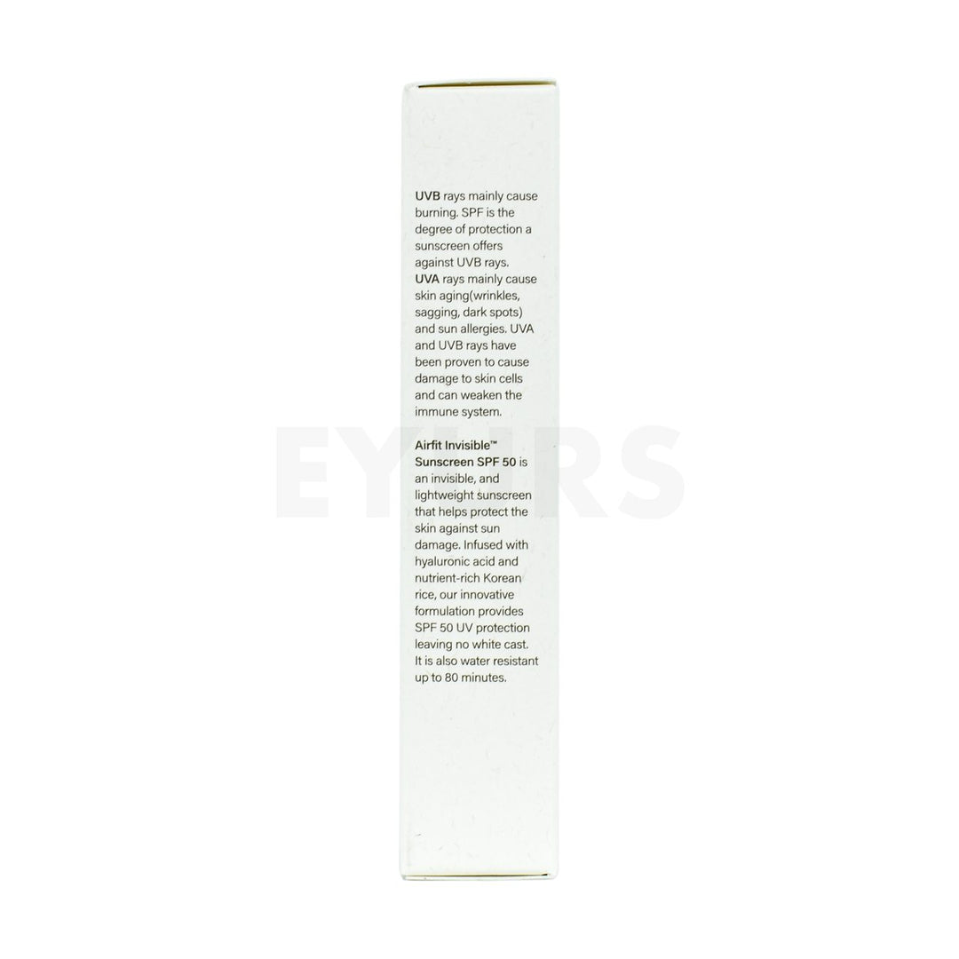melixir airfit invisible sunscreen spf 50 right side packaging box