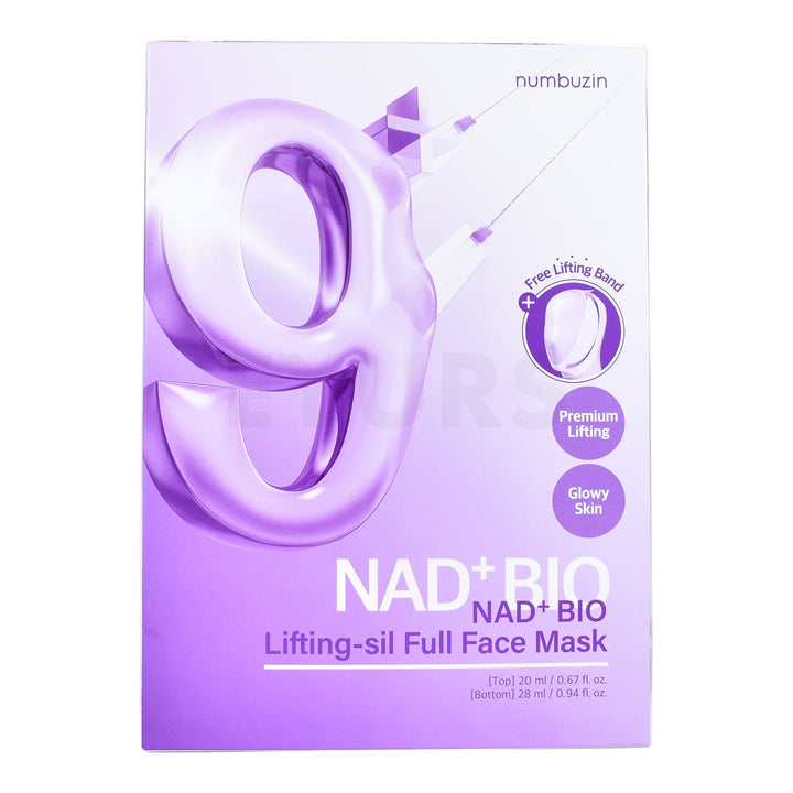 numbuzin no.9 nad bio lifting sil full face mask front side of packaging box