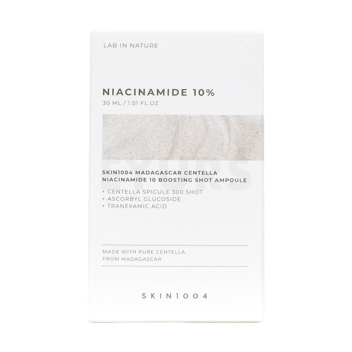 skin1004 madagascar centella niacinamide 10 boosting shot ampoule front side packaging box