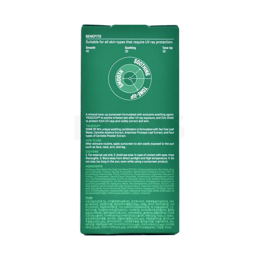 some by mi truecica mineral calming tone up suncream spf50 back side packaging box